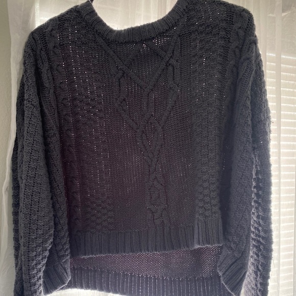 Navy Knit Crop Sweater - Picture 2 of 2